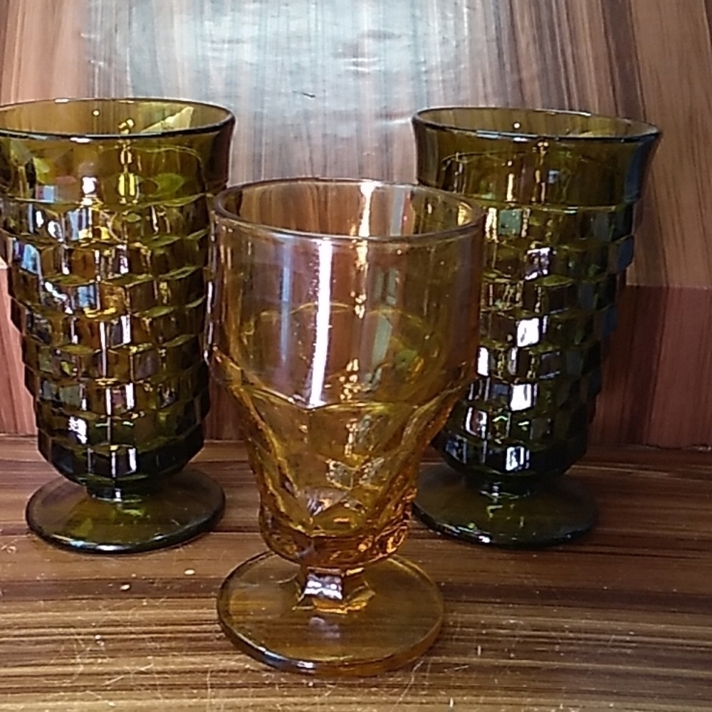Vintage Indiana Glass green gold amber